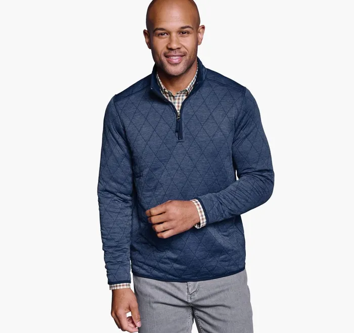 JohnstonandMurphy Sweaters and Knits Diamond Quilt QuarterZip Navy Heather 8211 Men JohnstonandMurphy Sweaters and Knits Diamond Quilt QuarterZip Navy Heather 8211 Men