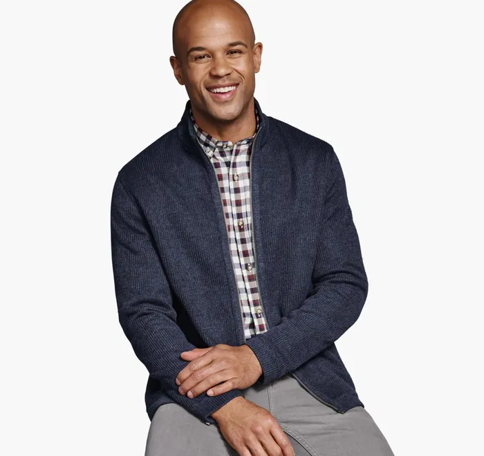 JohnstonandMurphy Sweaters and Knits Ribbed Full Zip Sweater Navy 8211 Men