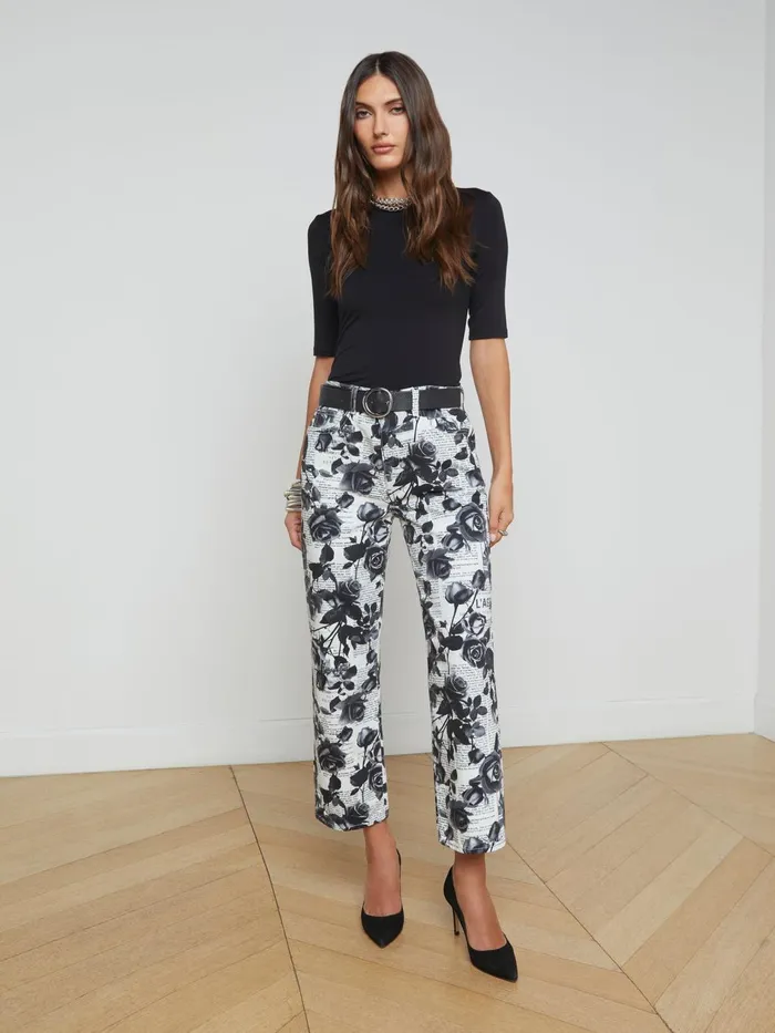 June Cropped Stovepipe Pant Whiteblack Rose Newspaper Women L039Agence Pants