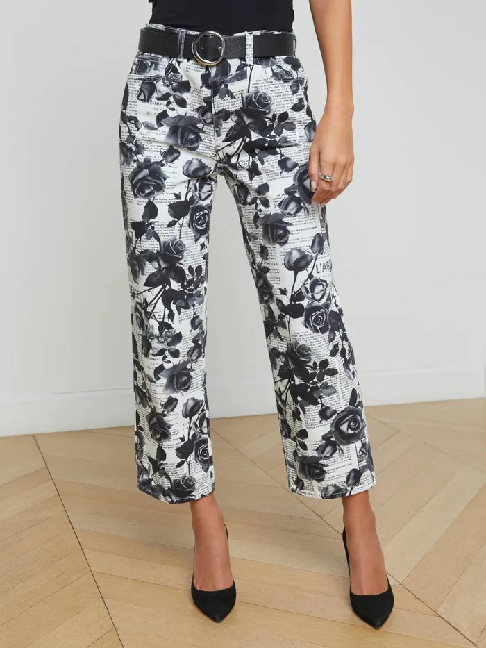 June Cropped Stovepipe Pant Whiteblack Rose Newspaper Women L039Agence Pants June Cropped Stovepipe Pant Whiteblack Rose Newspaper Women L039Agence Pants