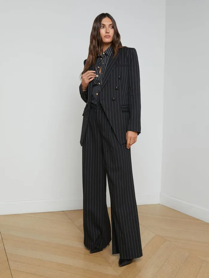 Kendi Pinstriped Long Blazer Blackecru Women L039Agence Blazers and Jackets Kendi Pinstriped Long Blazer Blackecru Women L039Agence Blazers and Jackets