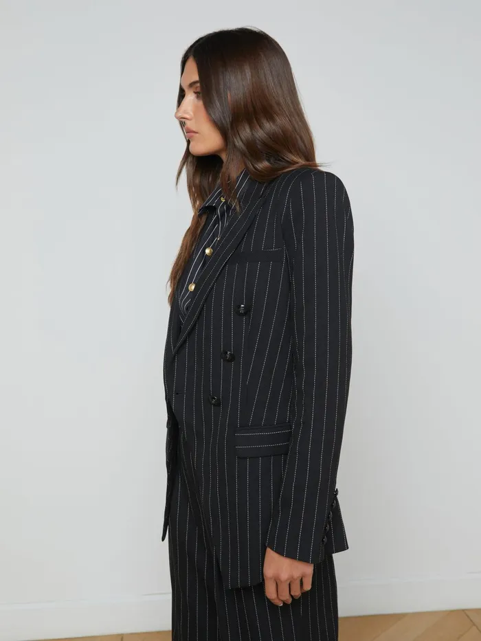Kendi Pinstriped Long Blazer Blackecru Women L039Agence Blazers and Jackets Kendi Pinstriped Long Blazer Blackecru Women L039Agence Blazers and Jackets