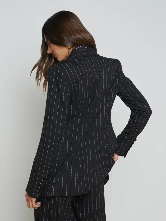 Kendi Pinstriped Long Blazer Blackecru Women L039Agence Blazers and Jackets Kendi Pinstriped Long Blazer Blackecru Women L039Agence Blazers and Jackets
