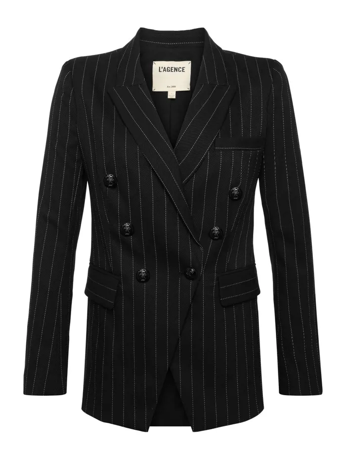 Kendi Pinstriped Long Blazer Blackecru Women L039Agence Blazers and Jackets Kendi Pinstriped Long Blazer Blackecru Women L039Agence Blazers and Jackets