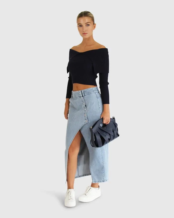 Knitwear Belle and Bloom Women More Than Words Collared Knit Top 8211 Navy