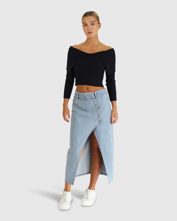 Knitwear Belle and Bloom Women More Than Words Collared Knit Top 8211 Navy