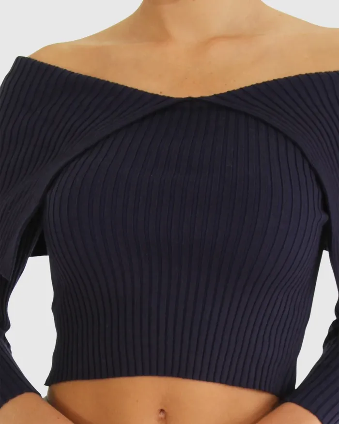 Knitwear Belle and Bloom Women More Than Words Collared Knit Top 8211 Navy