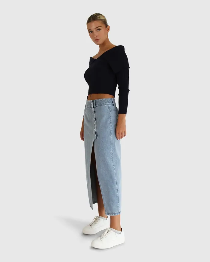 Knitwear Belle and Bloom Women More Than Words Collared Knit Top 8211 Navy
