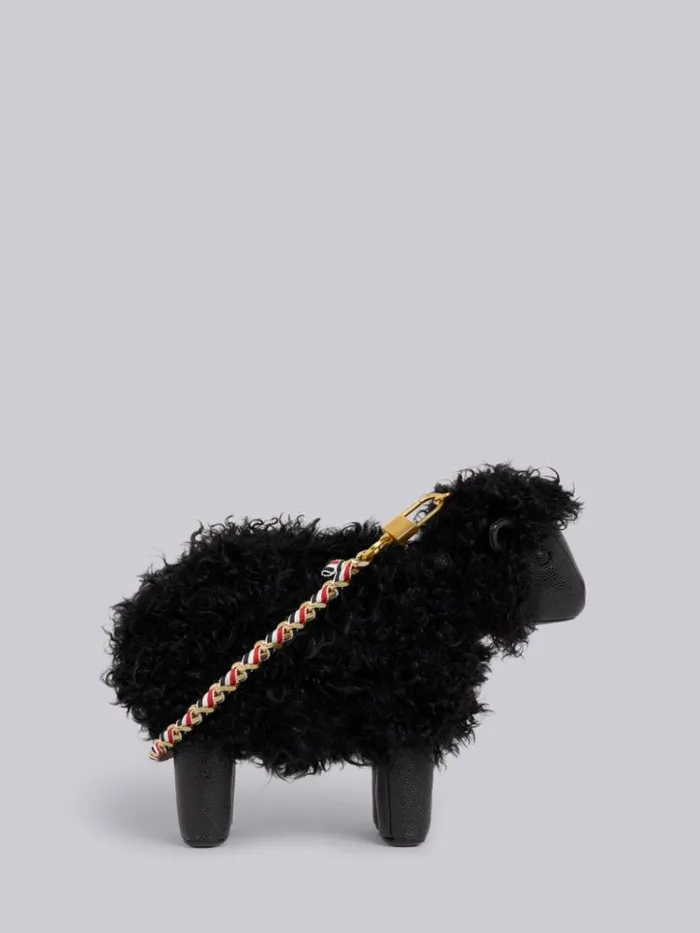 Lambskin And Pebbled Calf Small Grosgrain Woven Chain Sheep Bag Black Women Thom Browne Crossbody Bags