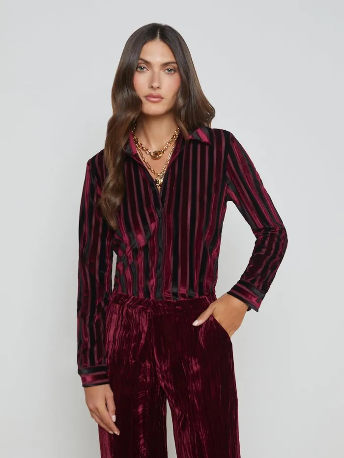 Laurent Striped Velvet Blouse Deep Burgundyblack Stripe Women L039Agence Blouses and Tops Laurent Striped Velvet Blouse Deep Burgundyblack Stripe Women L039Agence Blouses and Tops