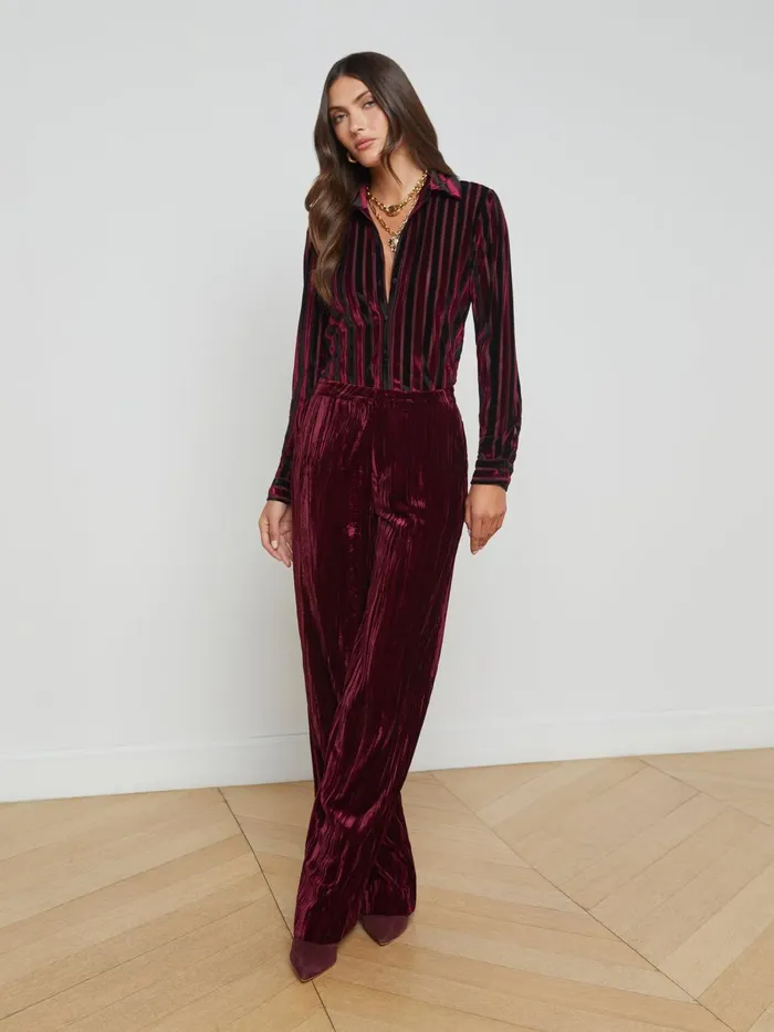 Laurent Striped Velvet Blouse Deep Burgundyblack Stripe Women L039Agence Blouses and Tops Laurent Striped Velvet Blouse Deep Burgundyblack Stripe Women L039Agence Blouses and Tops