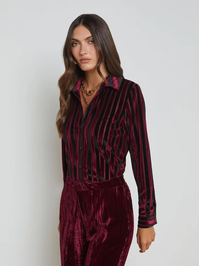Laurent Striped Velvet Blouse Deep Burgundyblack Stripe Women L039Agence Blouses and Tops Laurent Striped Velvet Blouse Deep Burgundyblack Stripe Women L039Agence Blouses and Tops