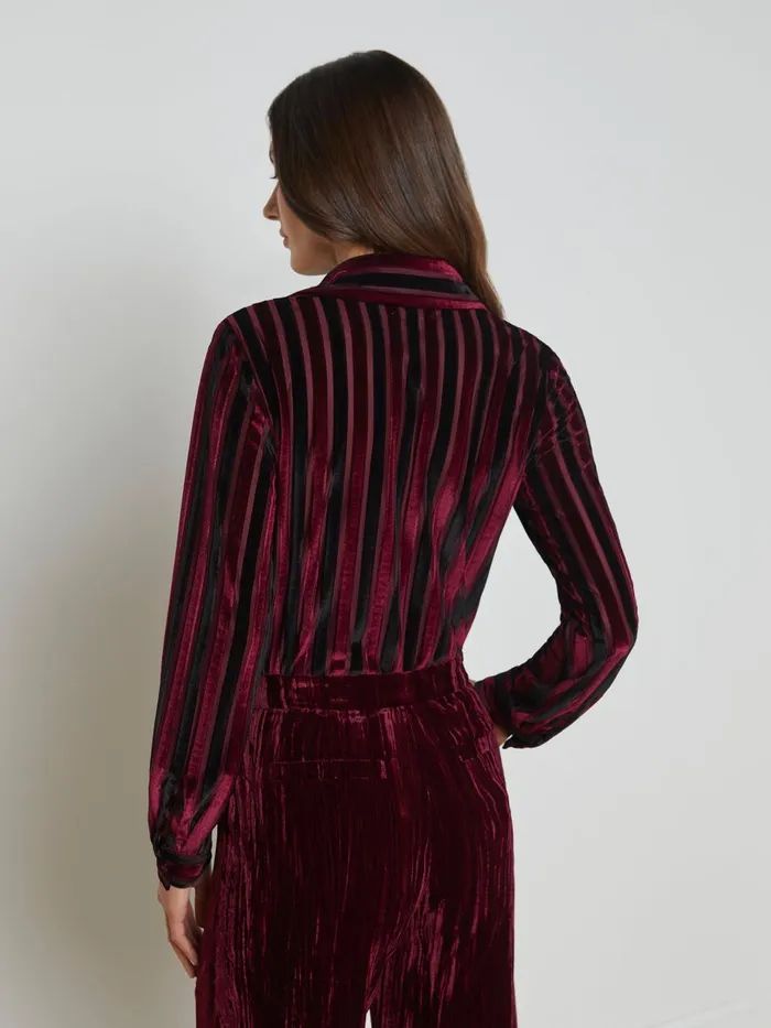 Laurent Striped Velvet Blouse Deep Burgundyblack Stripe Women L039Agence Blouses and Tops Laurent Striped Velvet Blouse Deep Burgundyblack Stripe Women L039Agence Blouses and Tops
