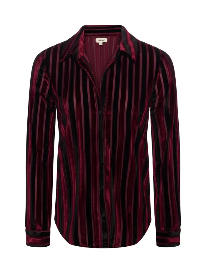 Laurent Striped Velvet Blouse Deep Burgundyblack Stripe Women L039Agence Blouses and Tops Laurent Striped Velvet Blouse Deep Burgundyblack Stripe Women L039Agence Blouses and Tops