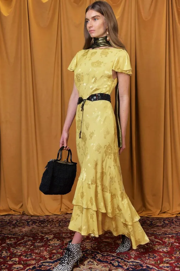 Liberty Gold Poppy Jacquard Women RIXO Dresses Liberty Gold Poppy Jacquard Women RIXO Dresses