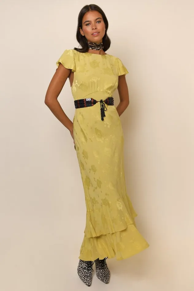 Liberty Gold Poppy Jacquard Women RIXO Dresses Liberty Gold Poppy Jacquard Women RIXO Dresses