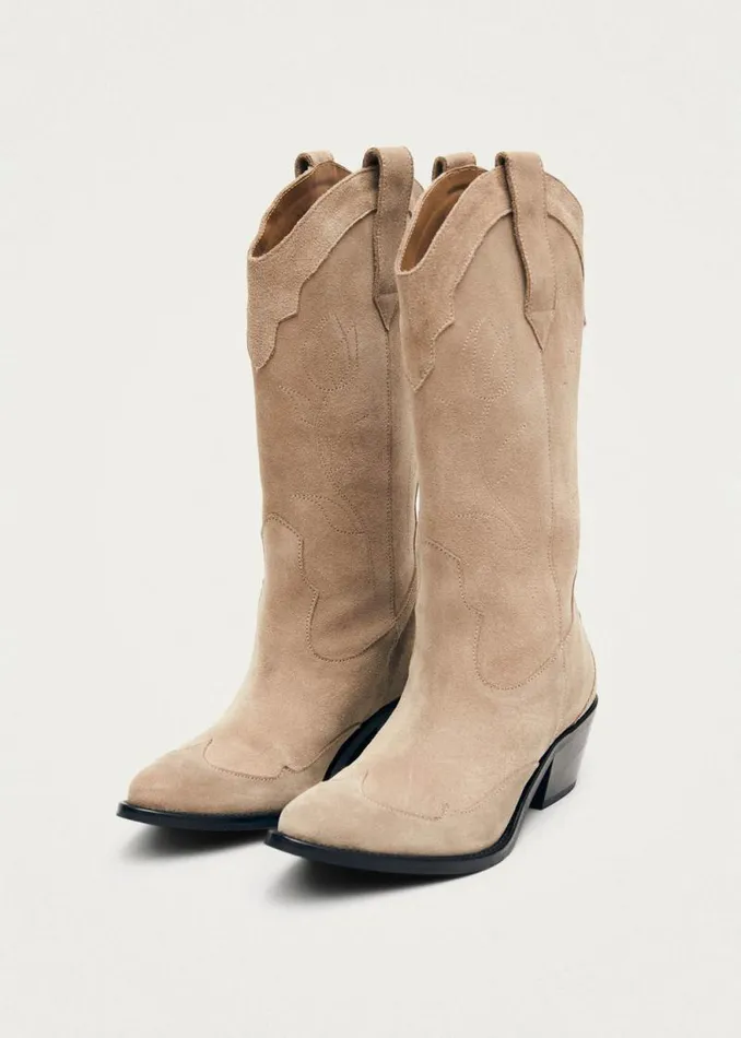 Liberty Suede Beige Leather Boots Women ALOHAS Boots