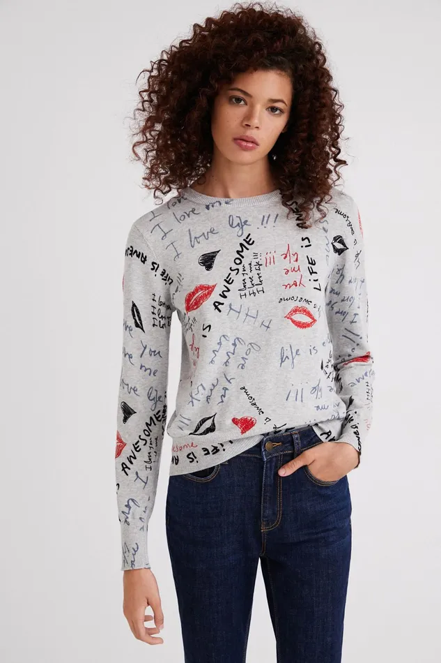 Life Is Awesome Knit Jumper Women Desigual Sweaters