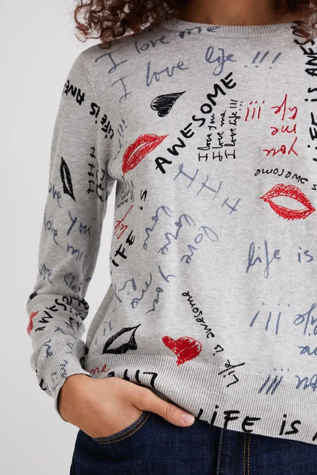 Life Is Awesome Knit Jumper Women Desigual Sweaters