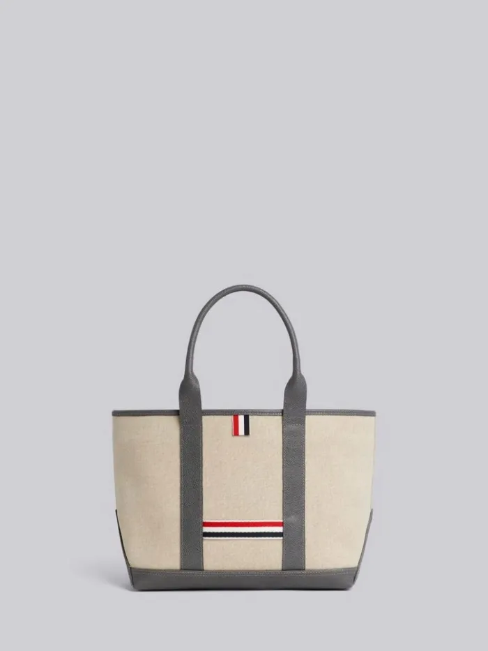 Light Grey Heavy Linen Leather Handle Small Tool Tote Natural WomenMen Thom Browne Handbags and Totes Light Grey Heavy Linen Leather Handle Small Tool Tote Natural WomenMen Thom Browne Handbags and Totes