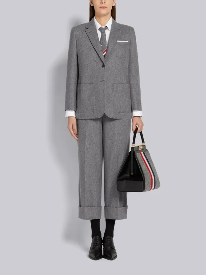 Lightweight Boiled Wool Engineered Stripe Sack Jacket Medium Grey Women Thom Browne Jackets