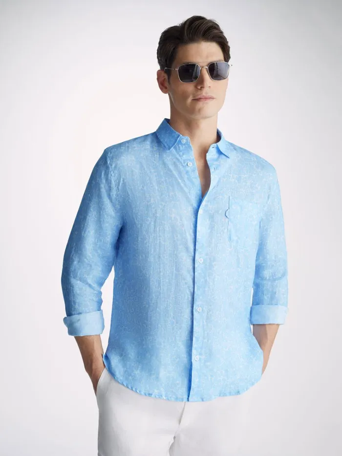 Linen Shirts Men Derek Rose Shirt Milan 21 Linen Blue