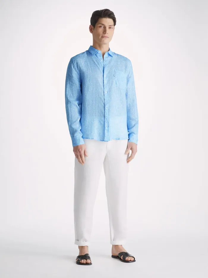 Linen Shirts Men Derek Rose Shirt Milan 21 Linen Blue