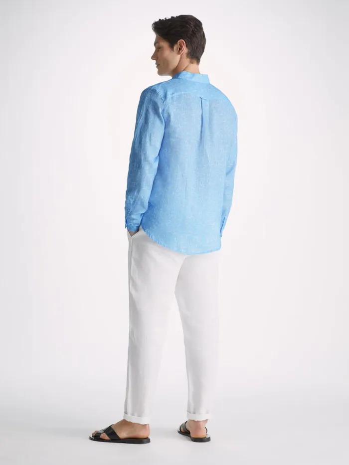 Linen Shirts Men Derek Rose Shirt Milan 21 Linen Blue