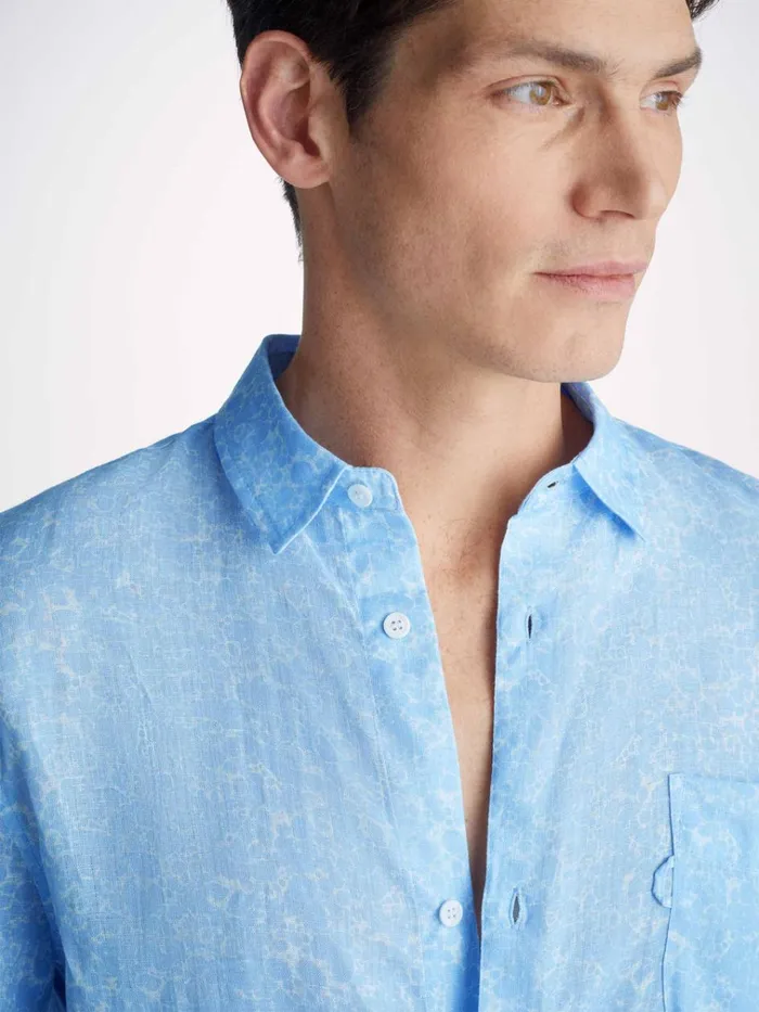 Linen Shirts Men Derek Rose Shirt Milan 21 Linen Blue