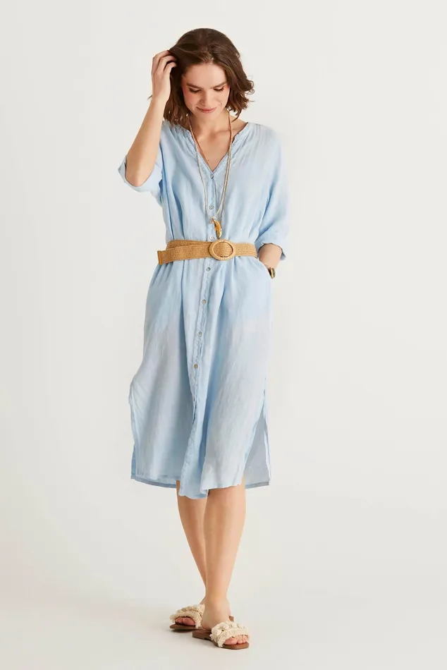 LINO LONG SHIRT DRESS 15046 505 Light Blue 505 Women IN FRONT BLOUSES SHIRTS