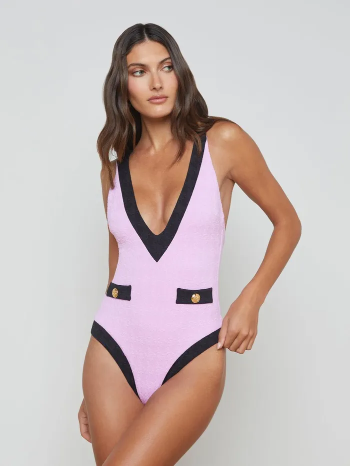 Lisa Plunge OnePiece Swimsuit Light Violetblack Women L039Agence Swimwear Lisa Plunge OnePiece Swimsuit Light Violetblack Women L039Agence Swimwear