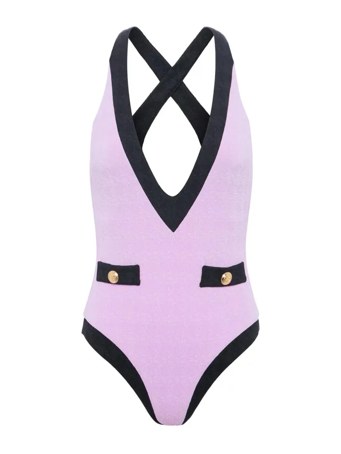 Lisa Plunge OnePiece Swimsuit Light Violetblack Women L039Agence Swimwear Lisa Plunge OnePiece Swimsuit Light Violetblack Women L039Agence Swimwear