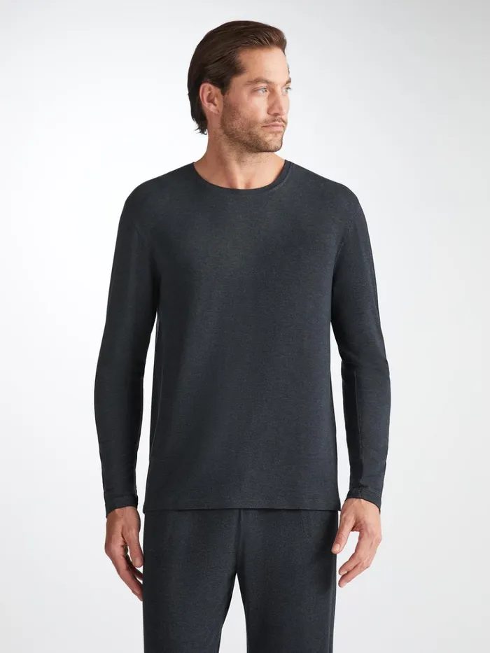 Long Sleeve TShirts Men Derek Rose Long Sleeve TShirt Marlowe Micro Modal Stretch Anthracite Long Sleeve TShirts Men Derek Rose Long Sleeve TShirt Marlowe Micro Modal Stretch Anthracite