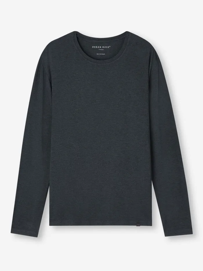 Long Sleeve TShirts Men Derek Rose Long Sleeve TShirt Marlowe Micro Modal Stretch Anthracite