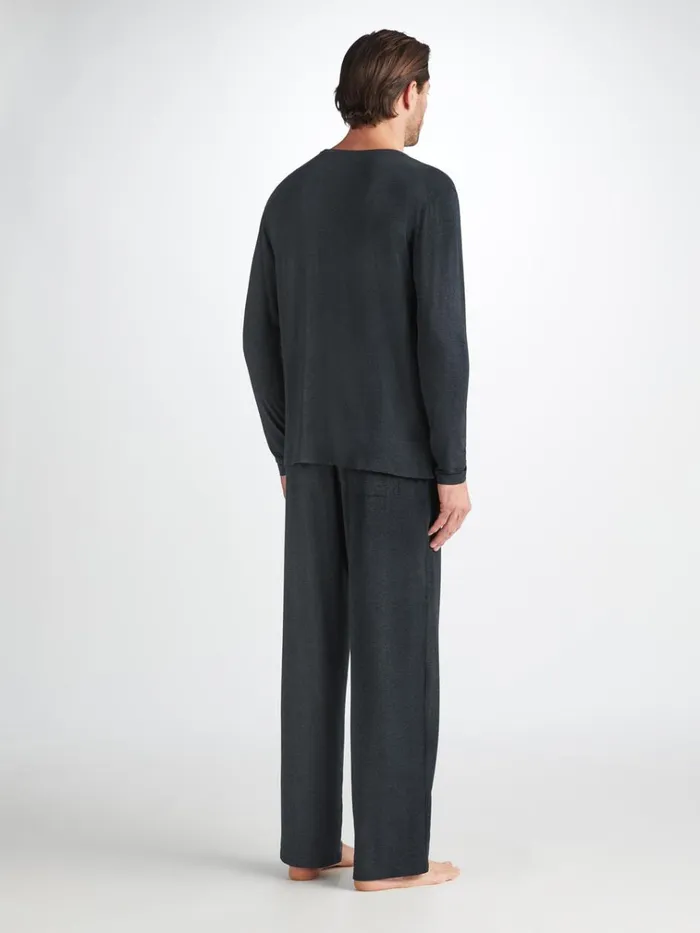Long Sleeve TShirts Men Derek Rose Long Sleeve TShirt Marlowe Micro Modal Stretch Anthracite