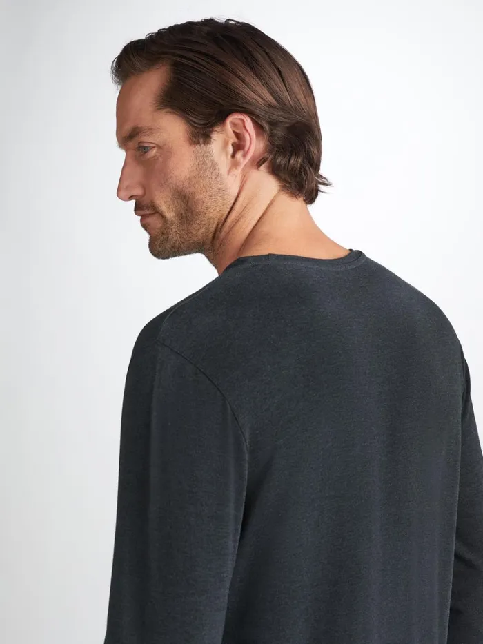 Long Sleeve TShirts Men Derek Rose Long Sleeve TShirt Marlowe Micro Modal Stretch Anthracite