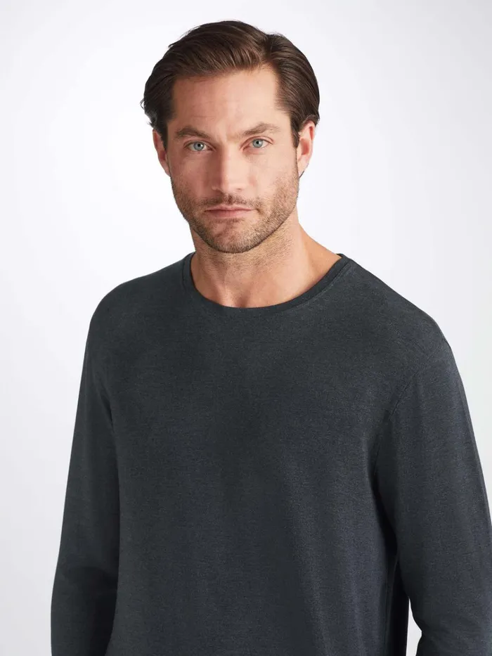 Long Sleeve TShirts Men Derek Rose Long Sleeve TShirt Marlowe Micro Modal Stretch Anthracite