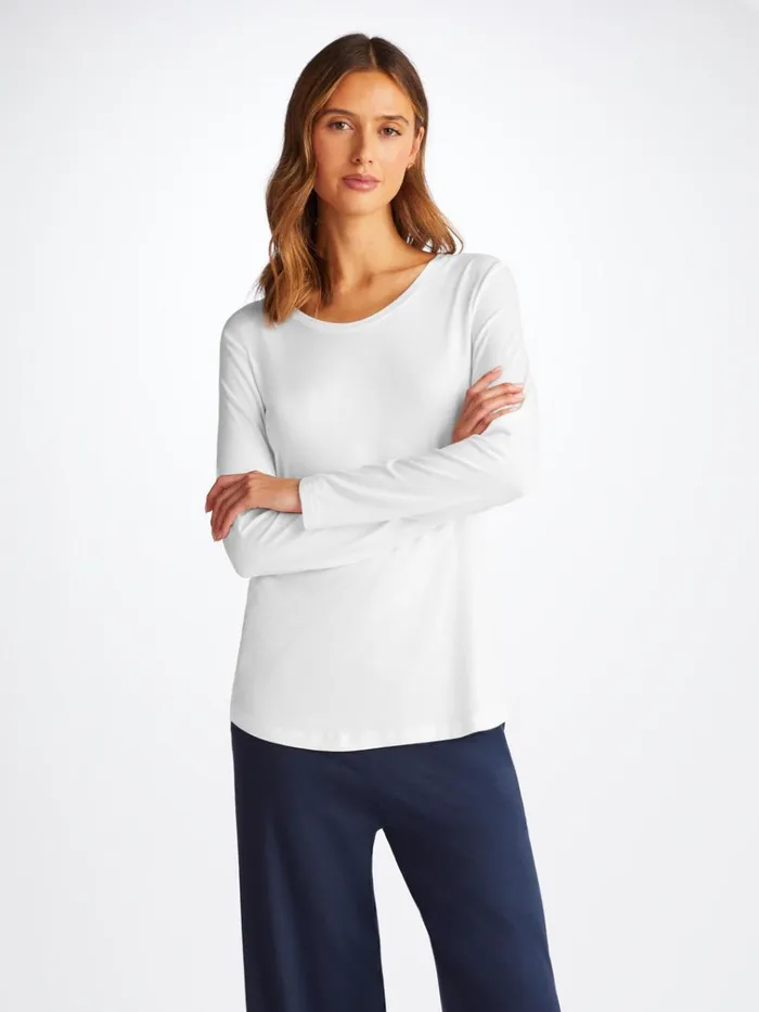 Long Sleeve TShirts Women Derek Rose Long Sleeve TShirt Lara Micro Modal Stretch White Long Sleeve TShirts Women Derek Rose Long Sleeve TShirt Lara Micro Modal Stretch White