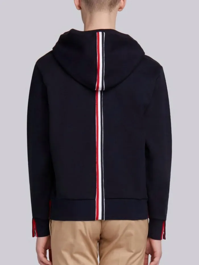 Loopback Jersey Knit Center Back Stripe Pullover Hoodie Navy Men Thom Browne Sweats