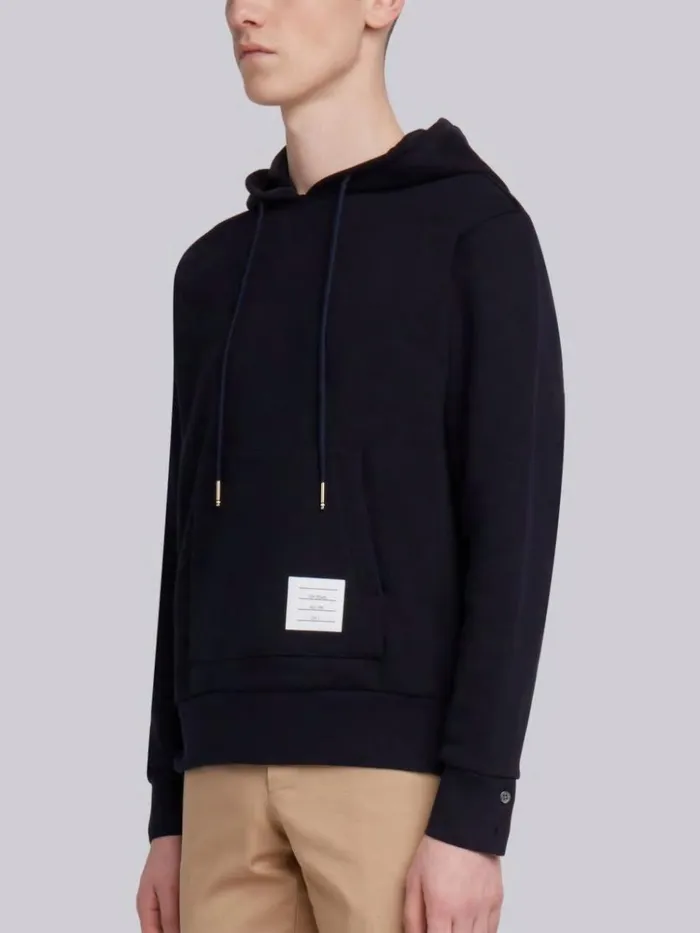 Loopback Jersey Knit Center Back Stripe Pullover Hoodie Navy Men Thom Browne Sweats