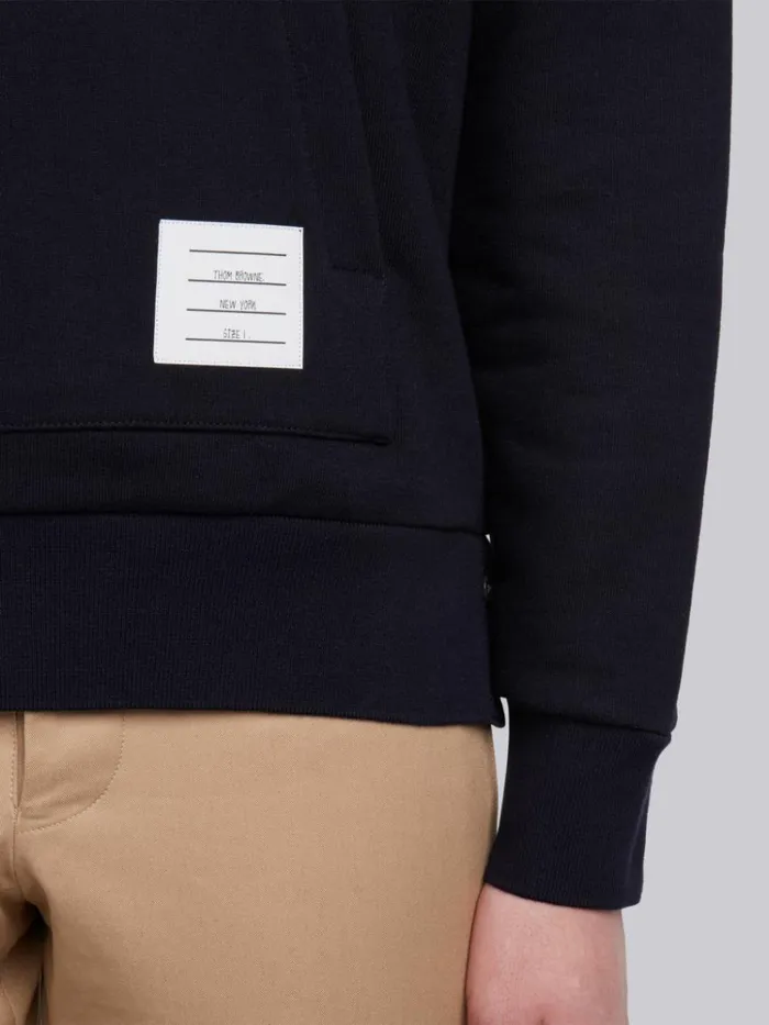 Loopback Jersey Knit Center Back Stripe Pullover Hoodie Navy Men Thom Browne Sweats