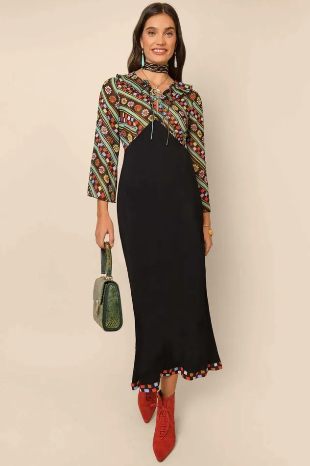Lora Black Retro Stripe Women RIXO Dresses