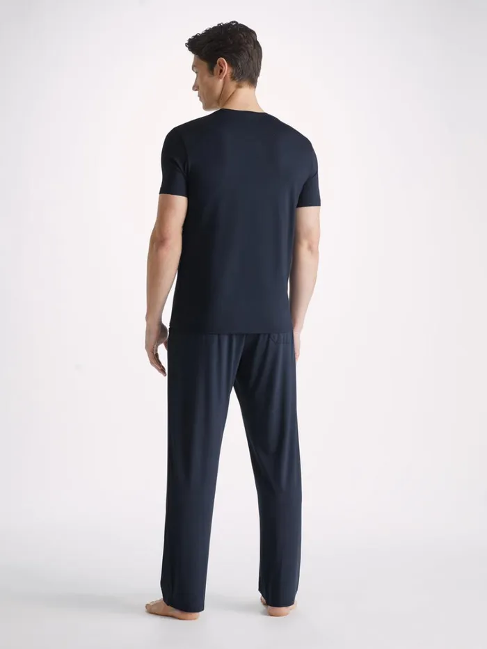 Lounge Pants Men Derek Rose Lounge Pants Basel Micro Modal Stretch Navy