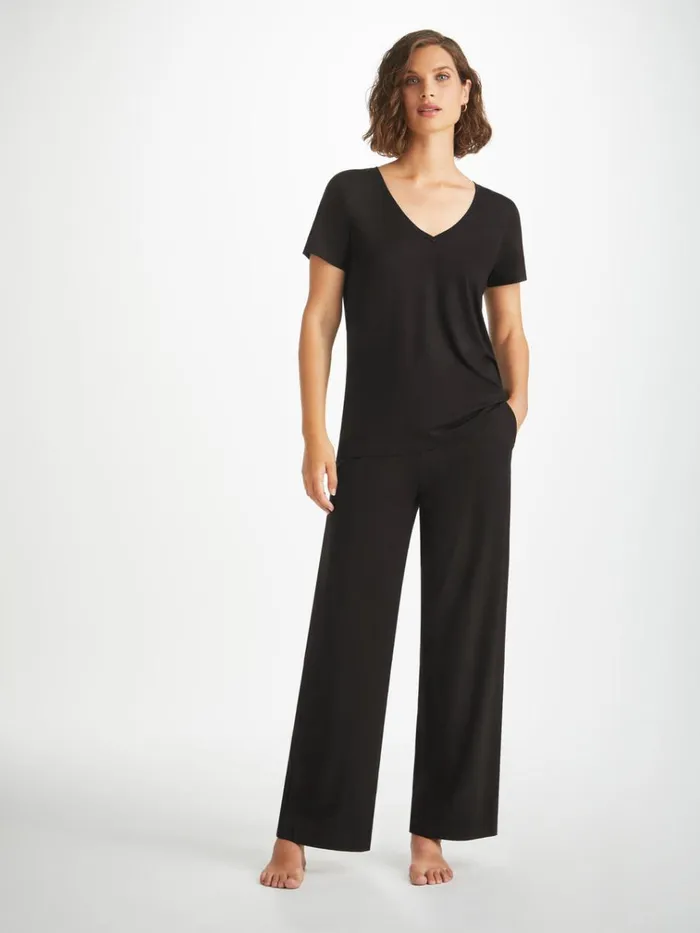 Lounge Pants Women Derek Rose Lounge Pants Basel Micro Modal Stretch Black