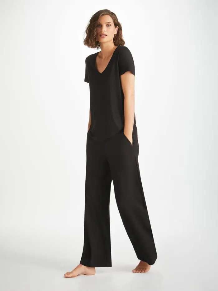 Lounge Pants Women Derek Rose Lounge Pants Basel Micro Modal Stretch Black