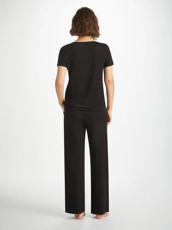 Lounge Pants Women Derek Rose Lounge Pants Basel Micro Modal Stretch Black