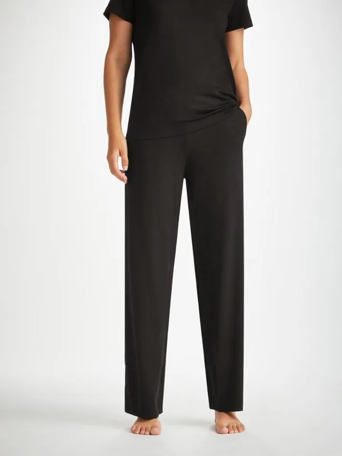 Lounge Pants Women Derek Rose Lounge Pants Basel Micro Modal Stretch Black