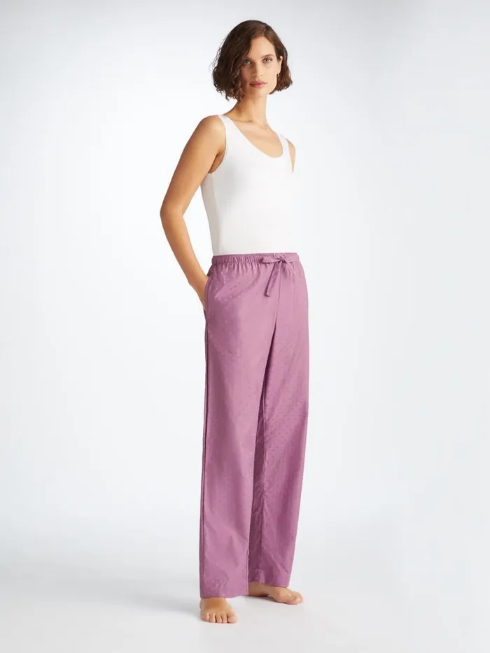 Lounge Pants Women Derek Rose Lounge Pants Kate 10 Cotton Jacquard Purple