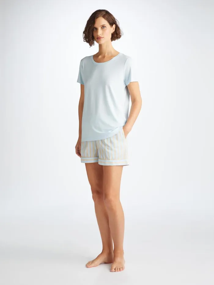 Lounge Shorts Women Derek Rose Lounge Shorts Amalfi 20 Cotton Batiste Blue