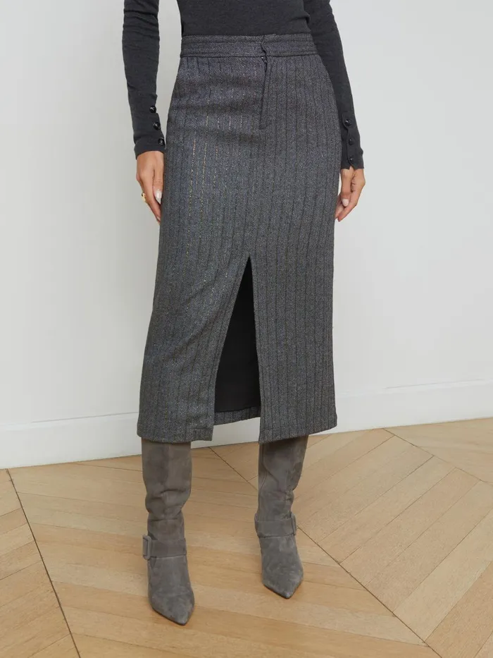 Madonna Pinstriped Midi Skirt Grey Herringbone Women L039Agence Matching Sets Madonna Pinstriped Midi Skirt Grey Herringbone Women L039Agence Matching Sets